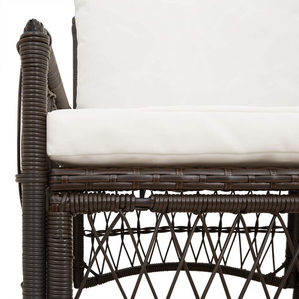 Gartenstuhl Poly-Rattan Braun und Cremeweiß mit Kissen & Armlehnen 73 x 61 x 77 cm