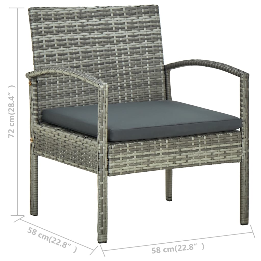Gartenstuhl mit Kissen Poly-Rattan Grau Stahlgestell 58 x 58 x 72 cm