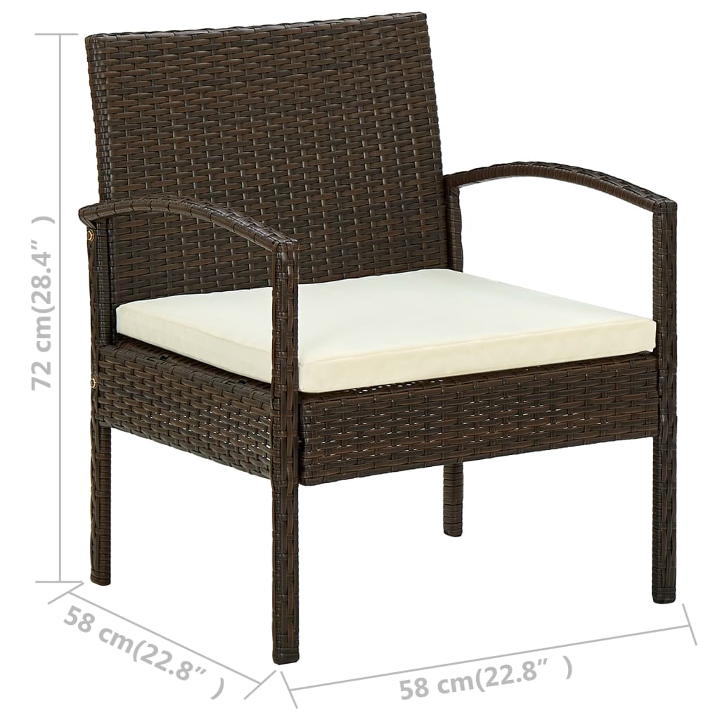 Gartenstuhl mit Kissen Poly-Rattan Braun Stahlgestell 58 x 58 x 72 cm