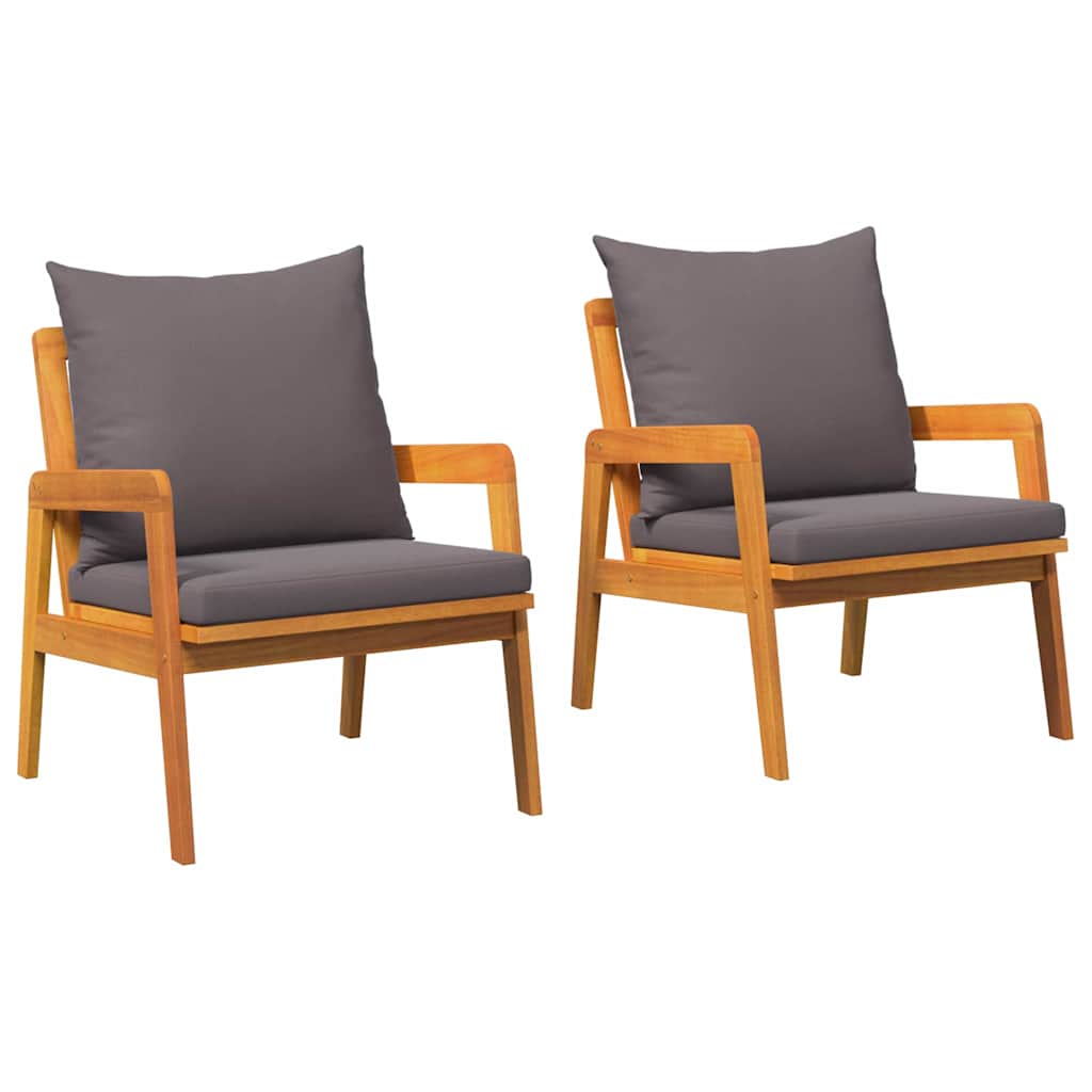 Gartenstuhl 2er-Set aus Akazie Massivholz mit Kissen Dunkelgrau Geölt 72 x 65 x 59,5 cm