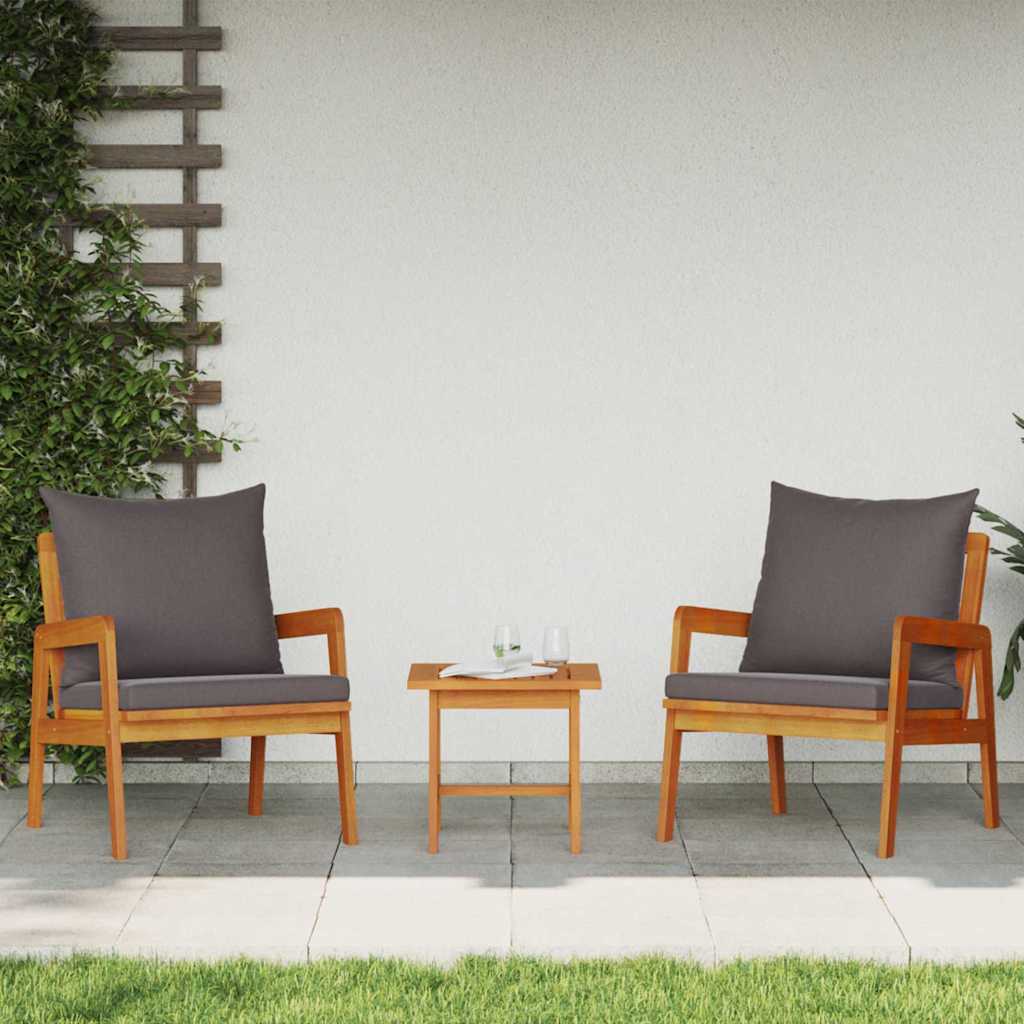 Gartenstuhl 2er-Set aus Akazie Massivholz mit Kissen Dunkelgrau Geölt 72 x 65 x 59,5 cm