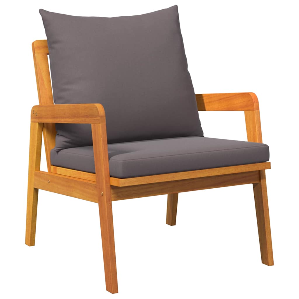 Gartenstuhl 2er-Set aus Akazie Massivholz mit Kissen Dunkelgrau Geölt 72 x 65 x 59,5 cm