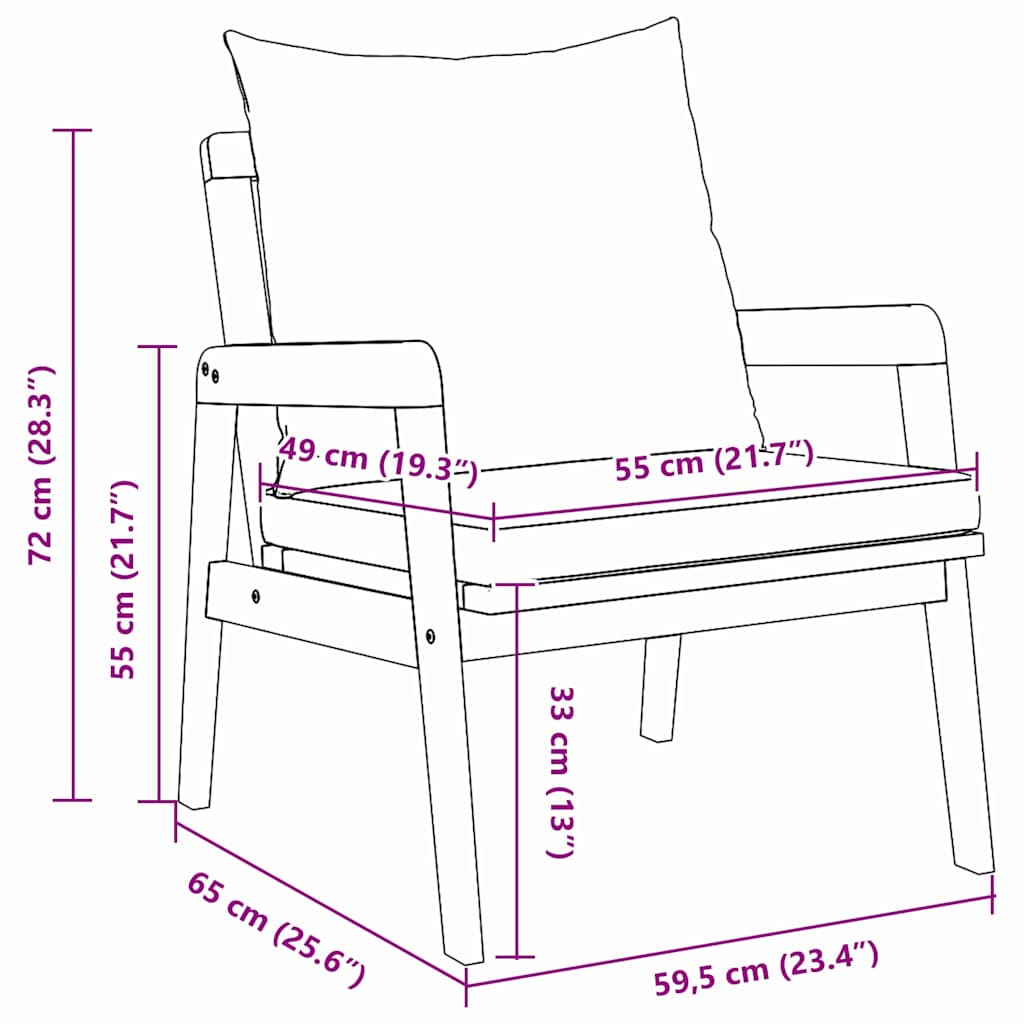 Gartenstuhl 2er-Set aus Akazie Massivholz mit Kissen Dunkelgrau Geölt 72 x 65 x 59,5 cm