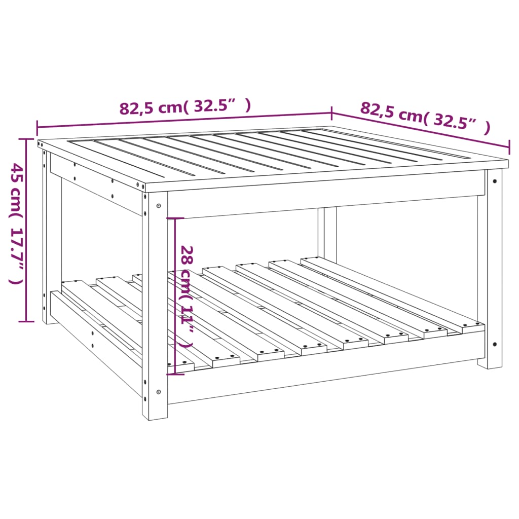 Gartentisch mit Ablage Holz Kiefer Massiv Grau 82,5 x 82,5 x 45 cm