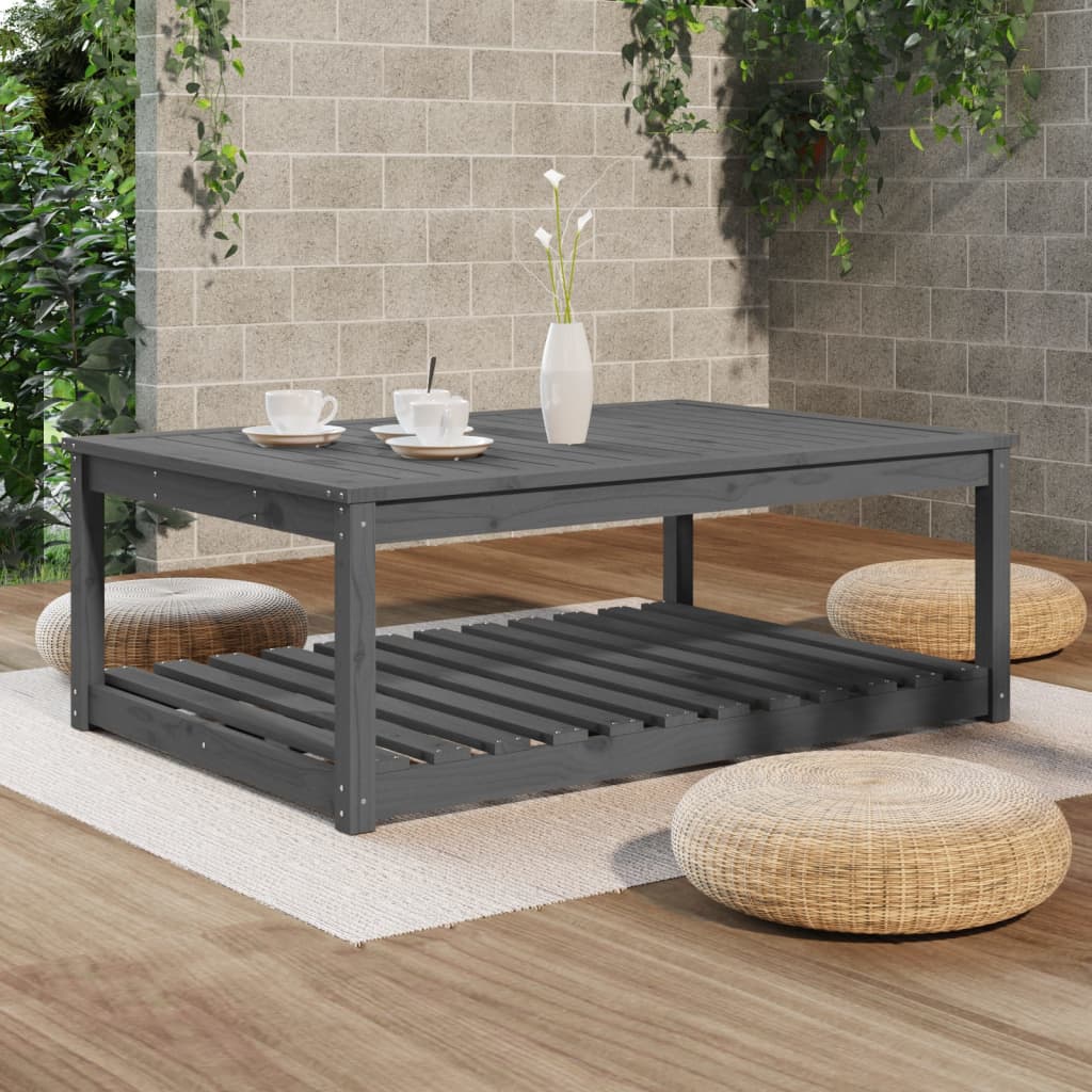 Gartentisch mit Ablage Holz Kiefer Massiv Grau 121 x 82,5 x 45 cm
