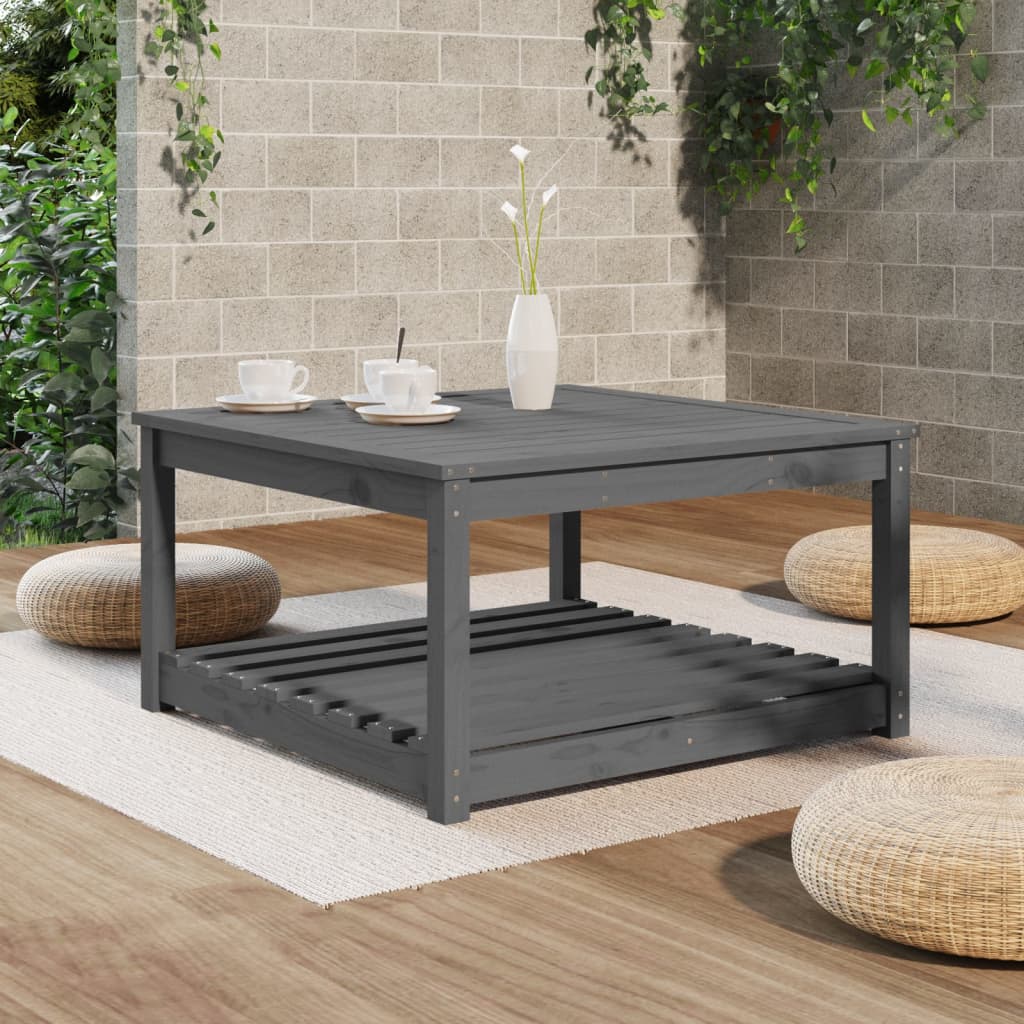 Gartentisch mit Ablage Holz Kiefer Massiv Grau 82,5 x 82,5 x 45 cm