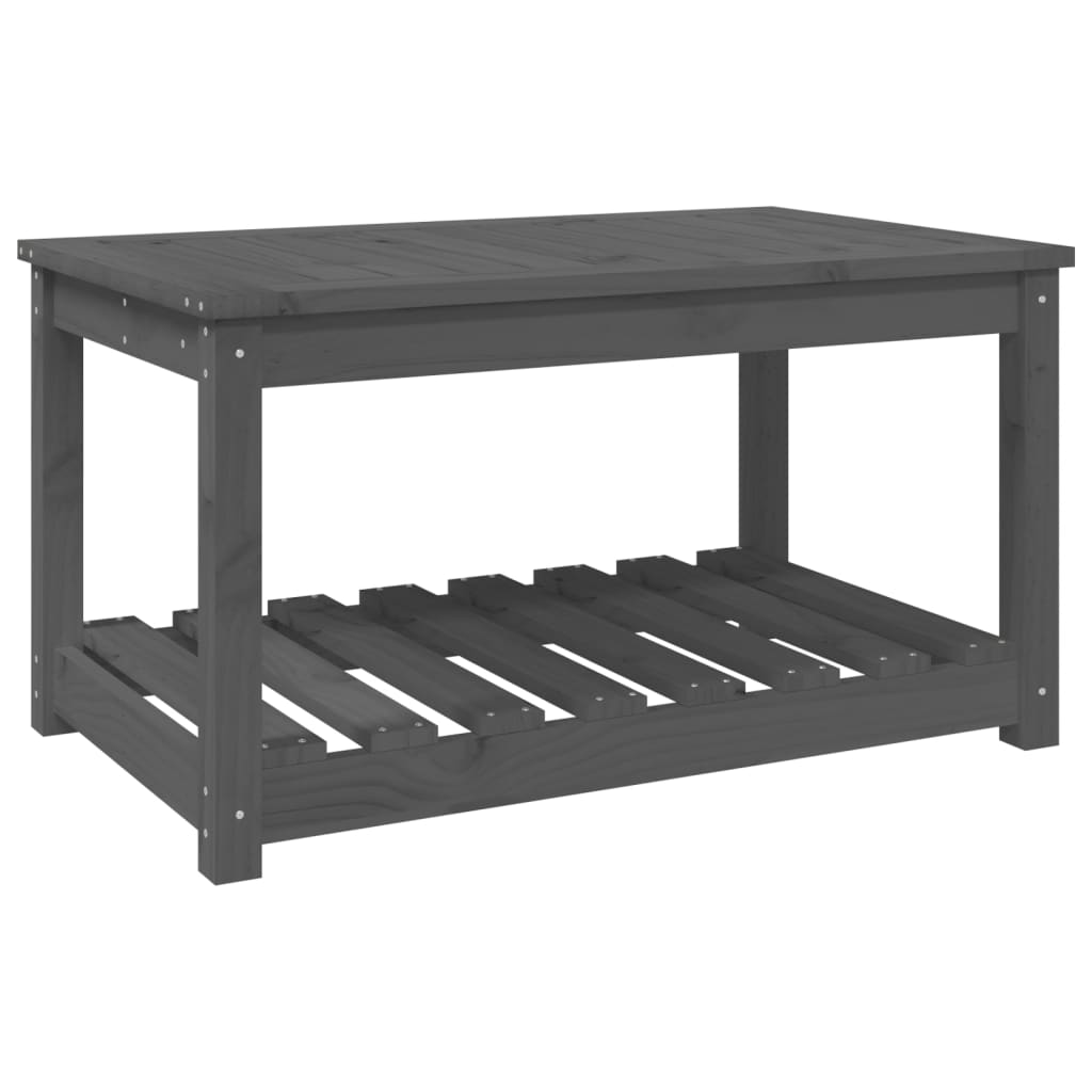 Gartentisch mit Ablage Holz Kiefer Massiv Grau 82,5 x 50,5 x 45 cm