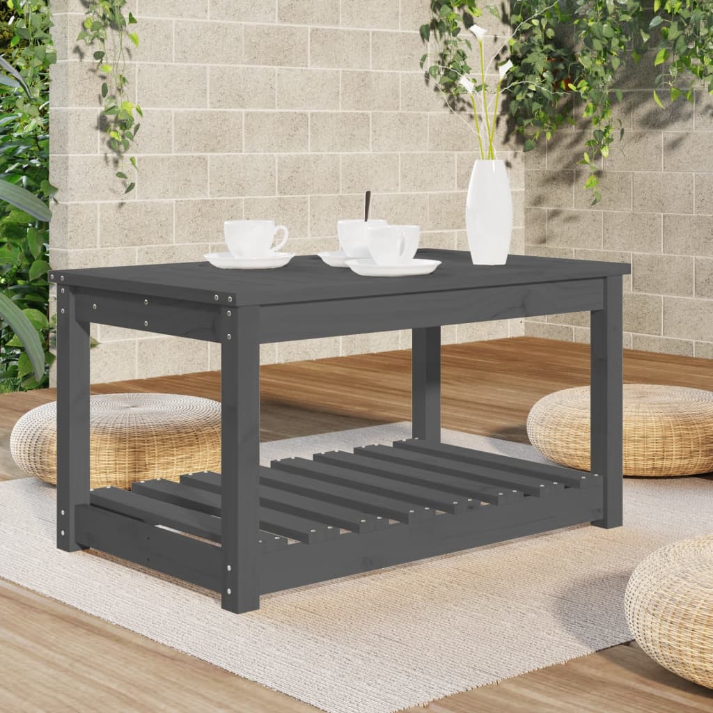 Gartentisch mit Ablage Holz Kiefer Massiv Grau 82,5 x 50,5 x 45 cm