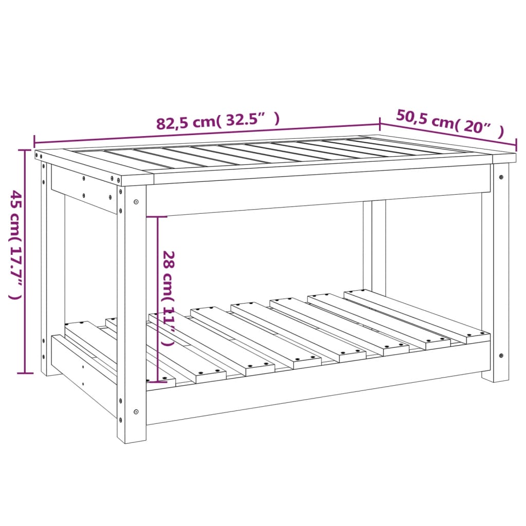 Gartentisch mit Ablage Holz Kiefer Massiv Grau 82,5 x 50,5 x 45 cm