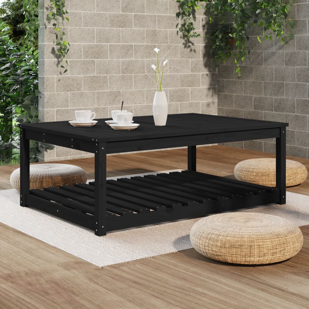Gartentisch mit Ablage Holz Kiefer Massiv Schwarz 121 x 82,5 x 45 cm