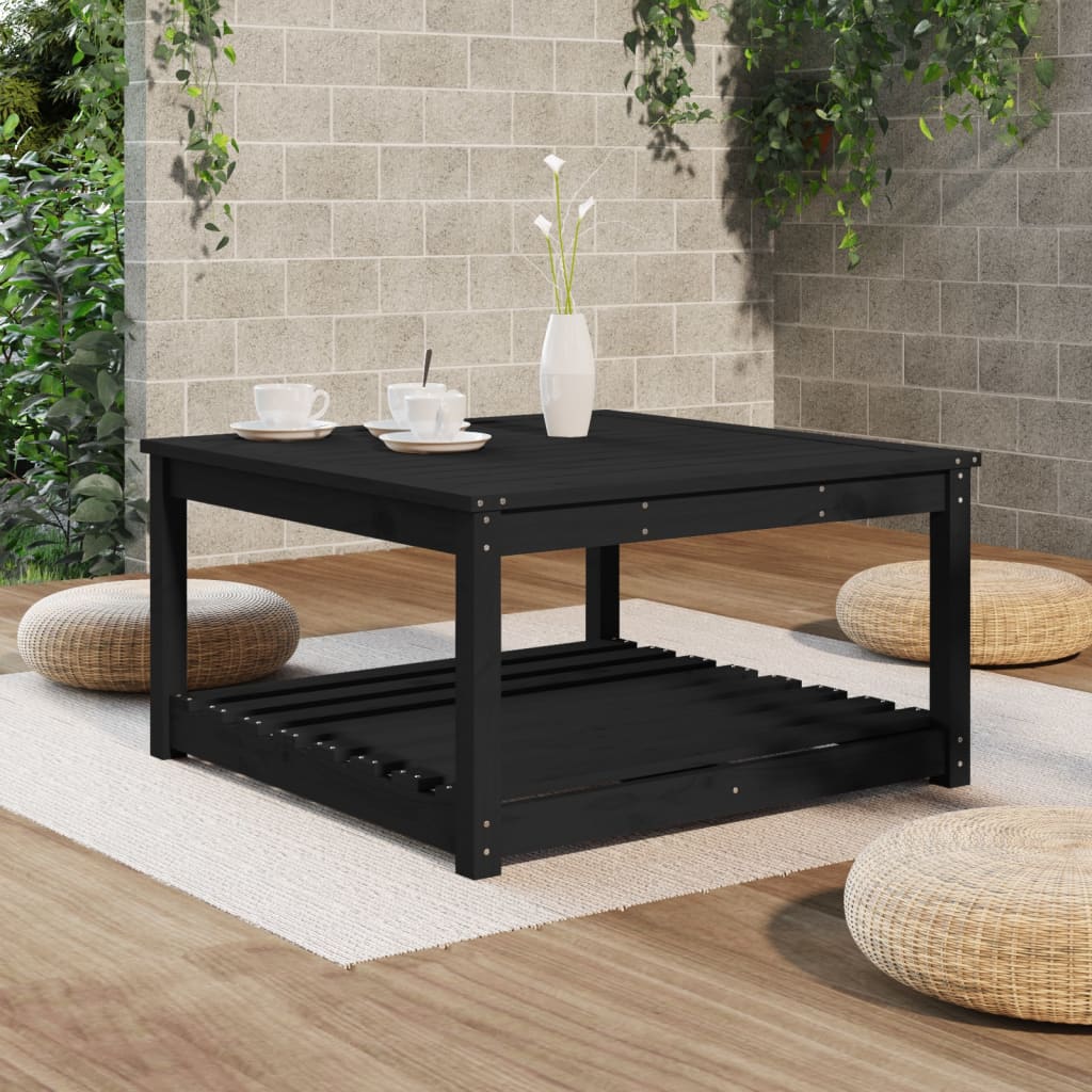 Gartentisch mit Ablage Holz Kiefer Massiv Schwarz 82,5 x 82,5 x 45 cm