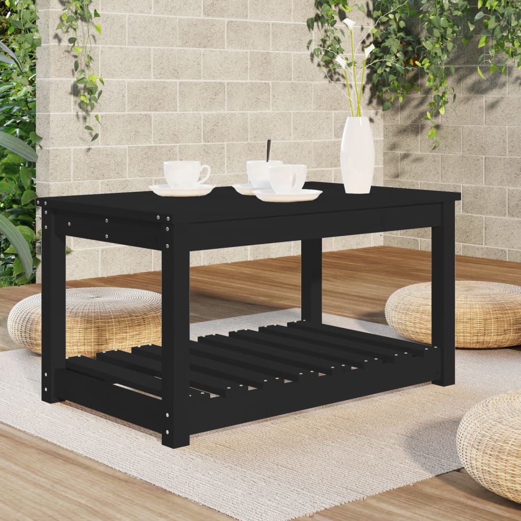 Gartentisch mit Ablage Holz Kiefer Massiv Schwarz 82,5 x 50,5 x 45 cm