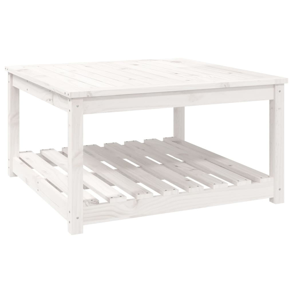 Gartentisch mit Ablage Holz Kiefer Massiv Weiß 82,5 x 82,5 x 45 cm