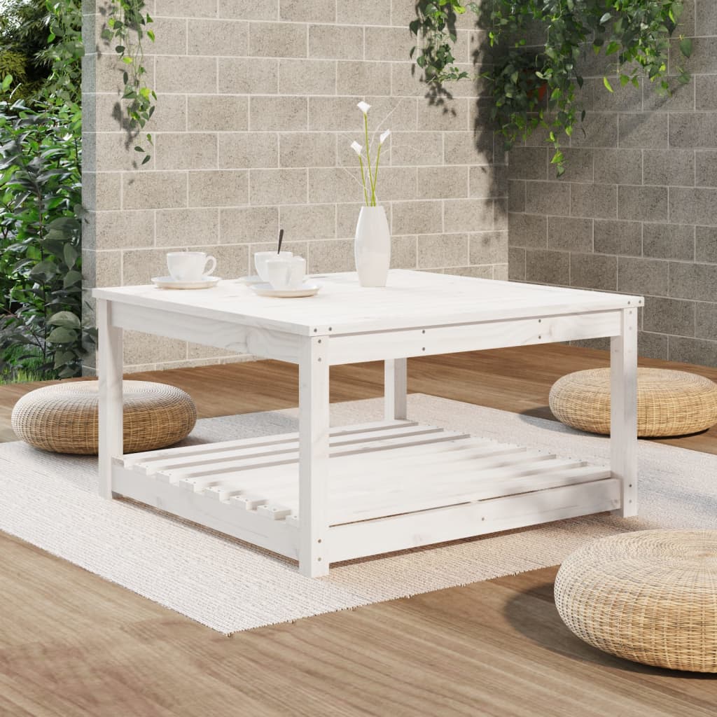 Gartentisch mit Ablage Holz Kiefer Massiv Weiß 82,5 x 82,5 x 45 cm