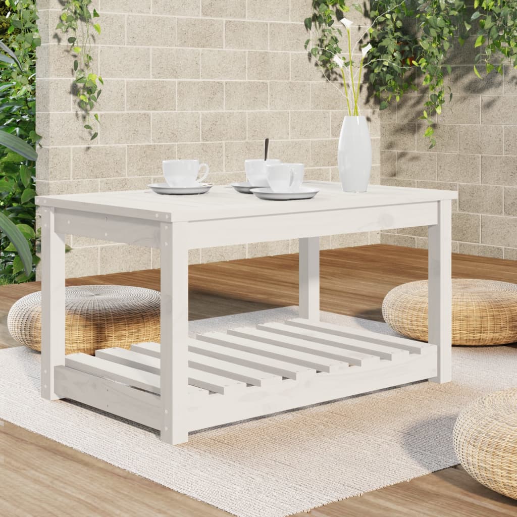 Gartentisch mit Ablage Holz Kiefer Massiv Weiß 82,5 x 50,5 x 45 cm