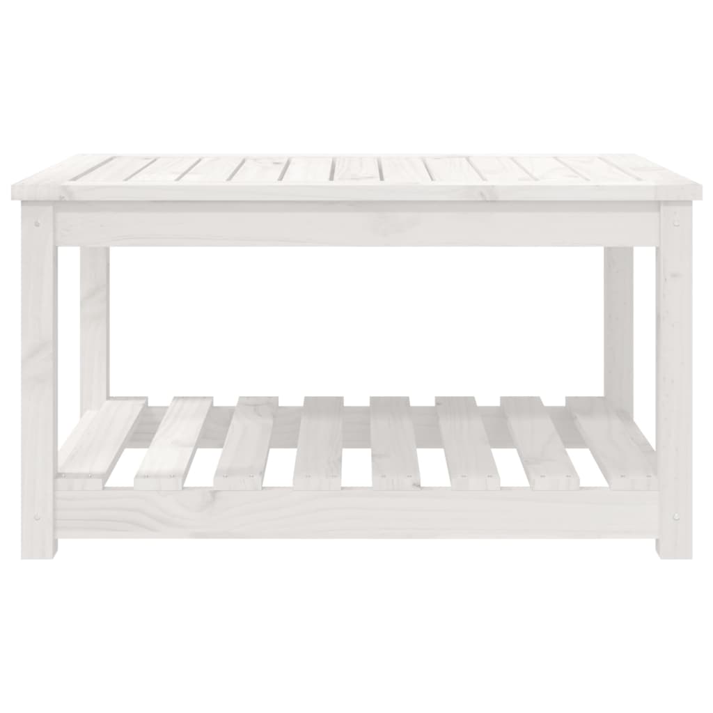 Gartentisch mit Ablage Holz Kiefer Massiv Weiß 82,5 x 50,5 x 45 cm