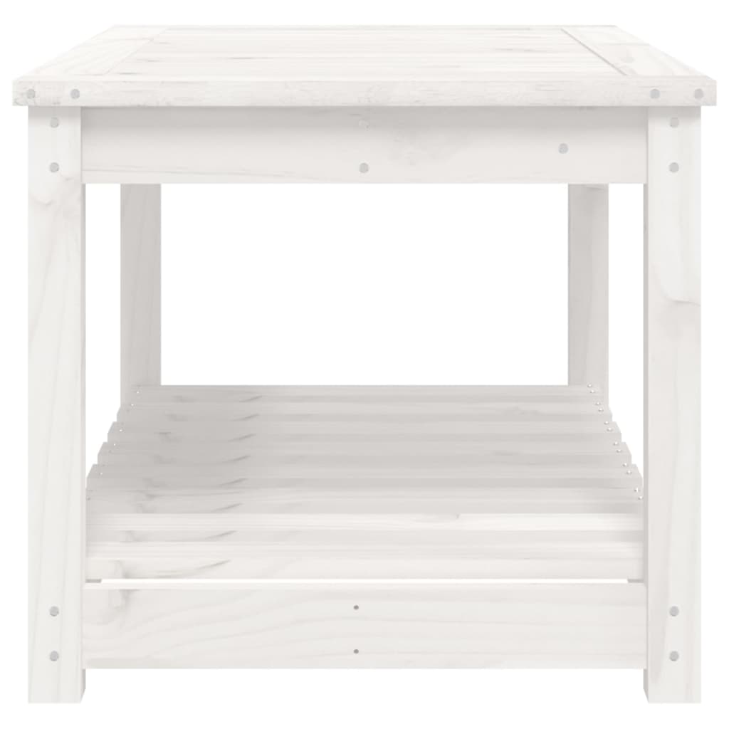 Gartentisch mit Ablage Holz Kiefer Massiv Weiß 82,5 x 50,5 x 45 cm