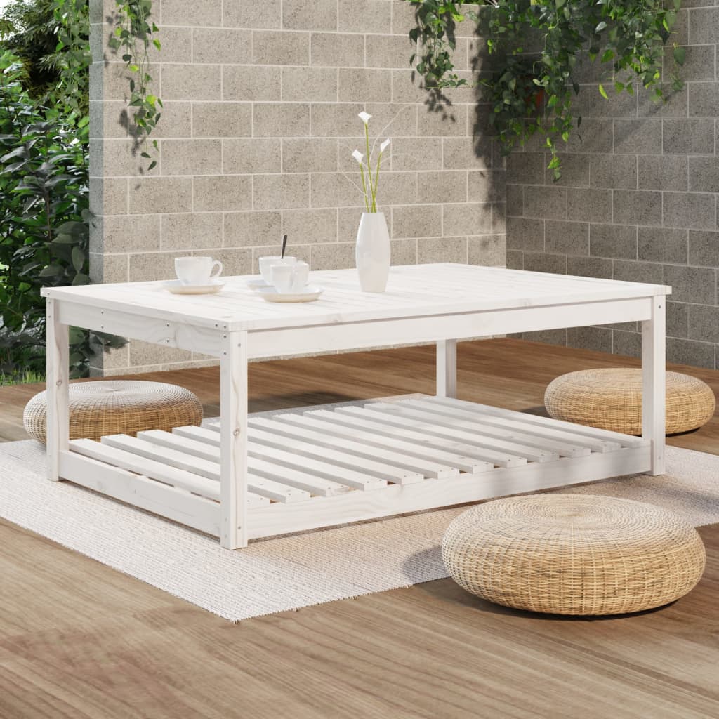 Gartentisch mit Ablage Holz Kiefer Massiv Weiß 121 x 82,5 x 45 cm