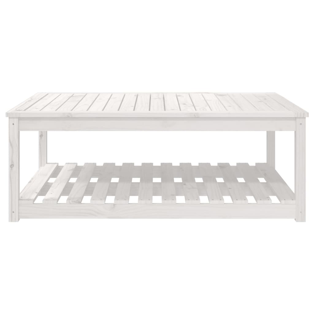 Gartentisch mit Ablage Holz Kiefer Massiv Weiß 121 x 82,5 x 45 cm