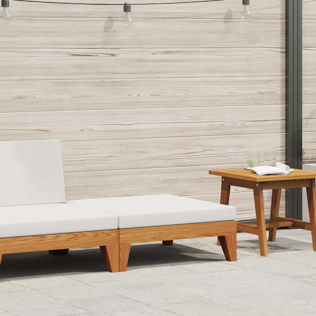 Lounge Hocker Holz Akazie Massiv Natur Weiß 66 x 66 x 20 cm