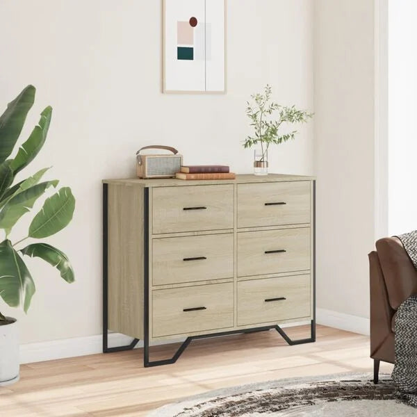 Kommode Sonoma Eiche mit 6 Schubladen aus Holzwerkstoff  91 x 35,5 x 74,5 cm