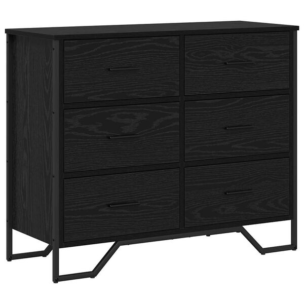 Kommode Schwarz mit 6 Schubladen aus Holzwerkstoff 91 x 35,5 x 74,5 cm