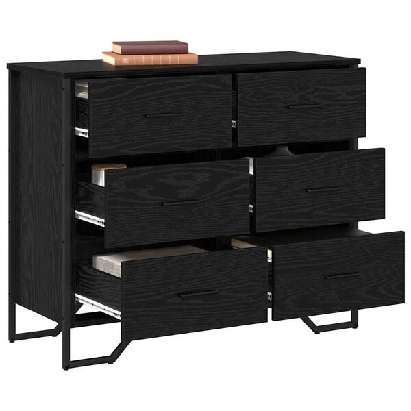 Kommode Schwarz mit 6 Schubladen aus Holzwerkstoff 91 x 35,5 x 74,5 cm