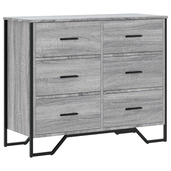 Kommode Grau Sonoma mit 6 Schubladen aus Holzwerkstoff 91 x 35,5 x 74,5 cm