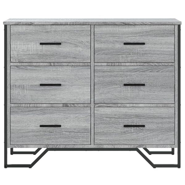Kommode Grau Sonoma mit 6 Schubladen aus Holzwerkstoff 91 x 35,5 x 74,5 cm