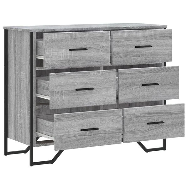 Kommode Grau Sonoma mit 6 Schubladen aus Holzwerkstoff 91 x 35,5 x 74,5 cm