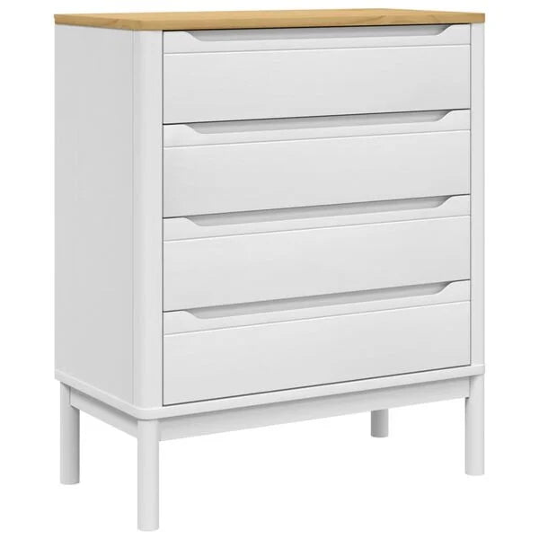 Kommode Kiefer Massivholz Weiß mit 4 Schubladen 76,5 x 39 x 90,5 cm