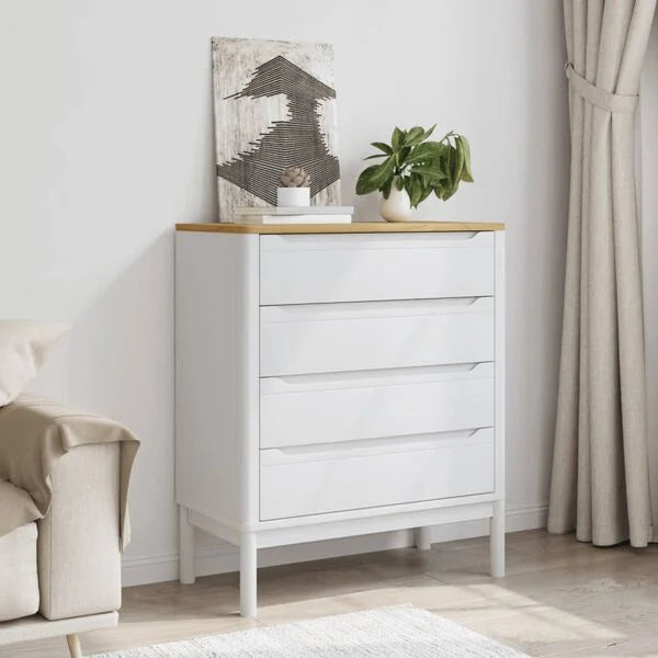 Kommode Kiefer Massivholz Weiß mit 4 Schubladen 76,5 x 39 x 90,5 cm