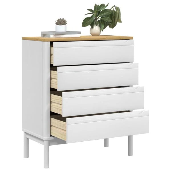 Kommode Kiefer Massivholz Weiß mit 4 Schubladen 76,5 x 39 x 90,5 cm
