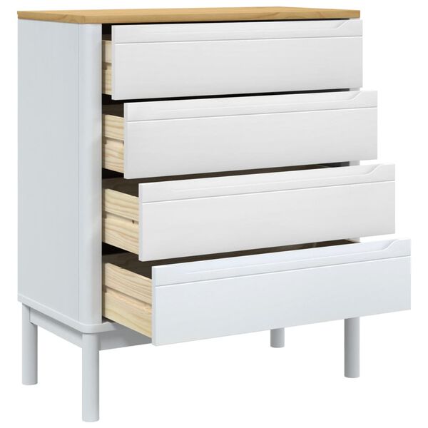 Kommode Kiefer Massivholz Weiß mit 4 Schubladen 76,5 x 39 x 90,5 cm