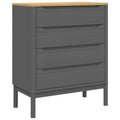 Kommode Kiefer Massivholz Grau mit 4 Schubladen 76,5 x 39 x 90,5 cm
