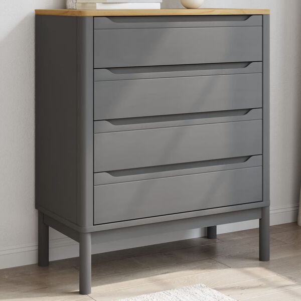 Kommode Kiefer Massivholz Grau mit 4 Schubladen 76,5 x 39 x 90,5 cm