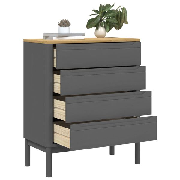Kommode Kiefer Massivholz Grau mit 4 Schubladen 76,5 x 39 x 90,5 cm