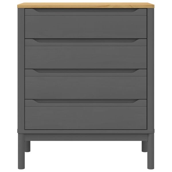 Kommode Kiefer Massivholz Grau mit 4 Schubladen 76,5 x 39 x 90,5 cm