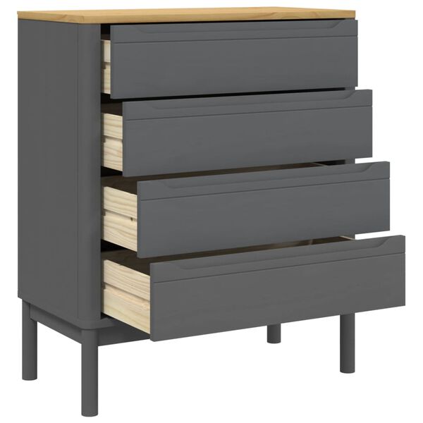 Kommode Kiefer Massivholz Grau mit 4 Schubladen 76,5 x 39 x 90,5 cm
