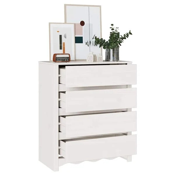 Kommode aus Kiefernholz Weiß mit 4 Schubladen 76,5 x 40 x 91 cm