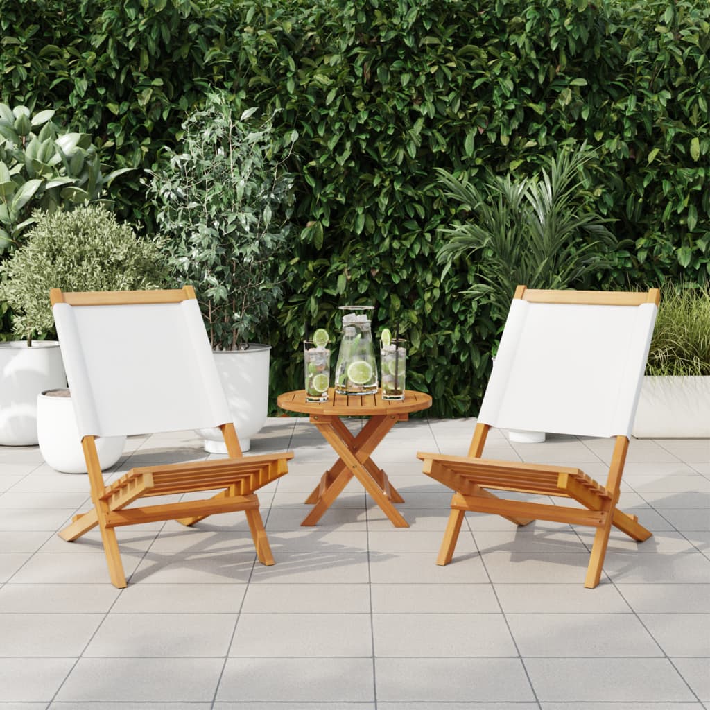 Klappbare Gartenstühle aus Akazienholz 2er-Set Creme mit Rückenlehne 41 x 72 x 68 cm