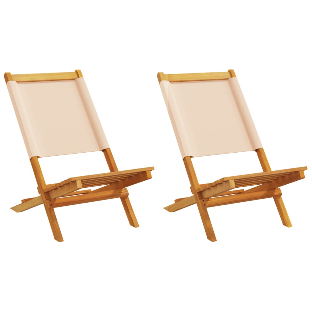 Klappbare Gartenstühle aus Akazienholz 2er-Set Beige mit Rückenlehne 41 x 72 x 68 cm