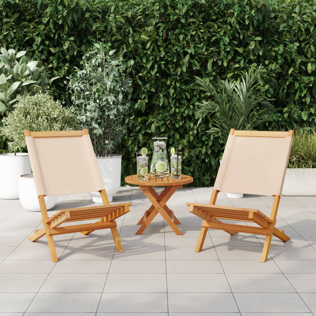 Klappbare Gartenstühle aus Akazienholz 2er-Set Beige mit Rückenlehne 41 x 72 x 68 cm