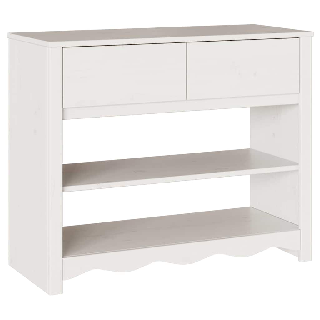 Konsolentisch mit Schubladen & Regalen aus Kiefernholz Massiv Weiß 89,5 x 37 x 73 cm