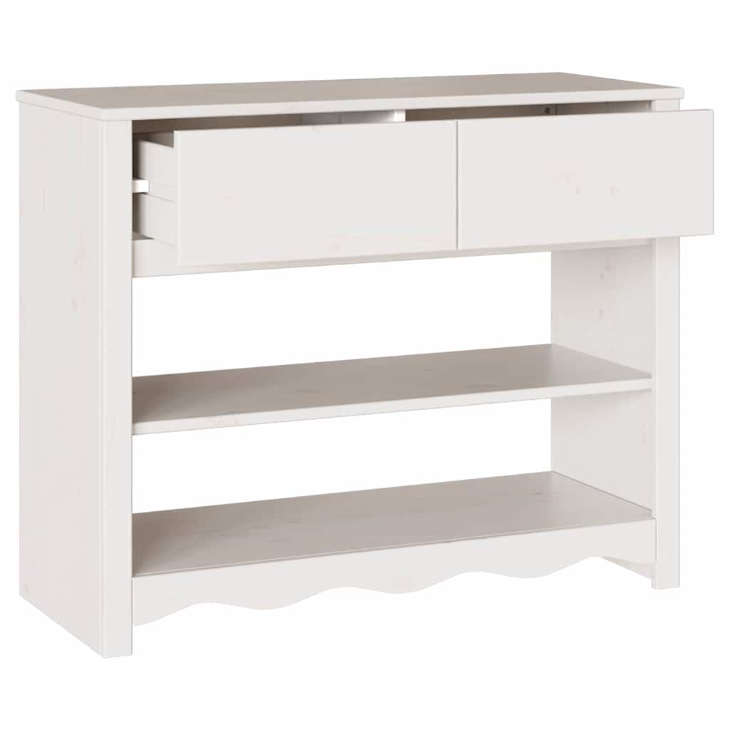 Konsolentisch mit Schubladen & Regalen aus Kiefernholz Massiv Weiß 89,5 x 37 x 73 cm