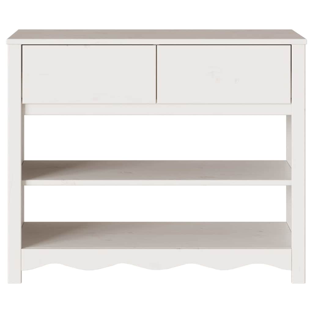 Konsolentisch mit Schubladen & Regalen aus Kiefernholz Massiv Weiß 89,5 x 37 x 73 cm