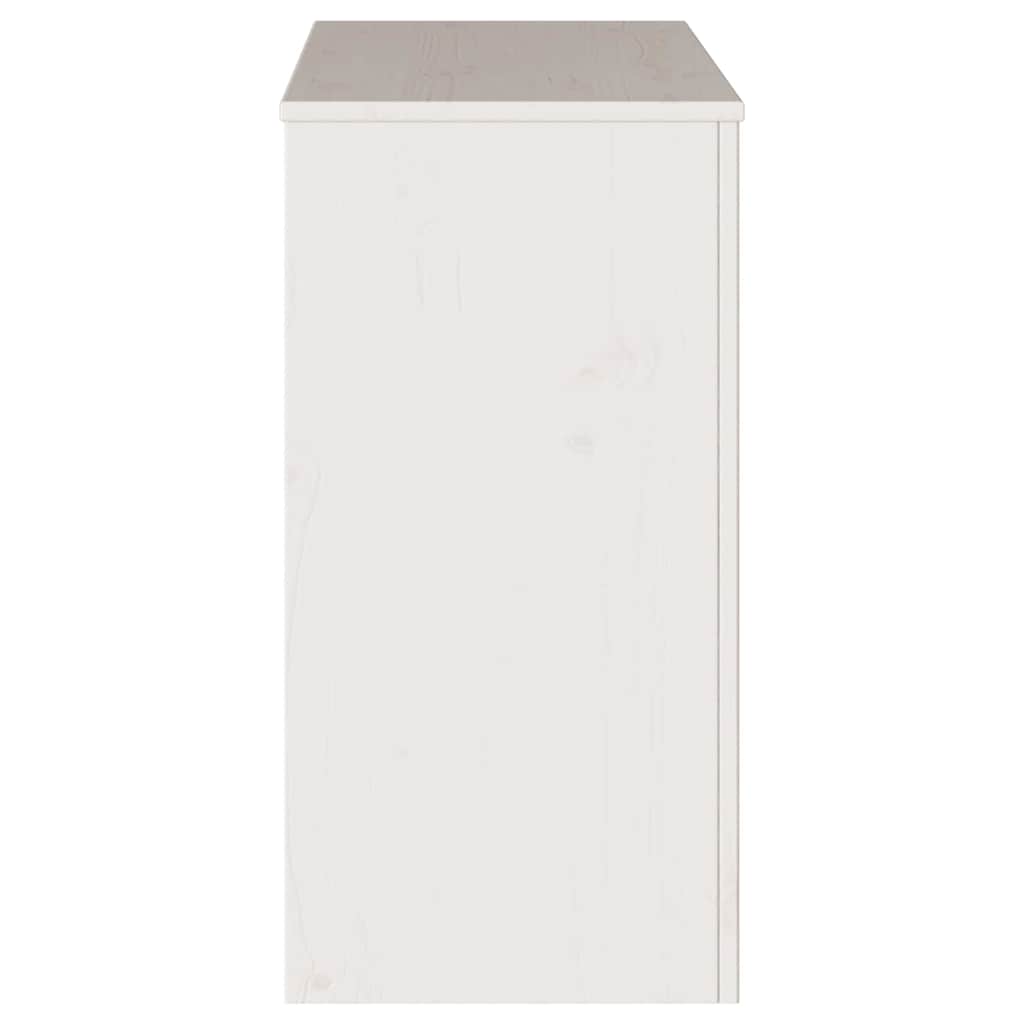 Konsolentisch mit Schubladen & Regalen aus Kiefernholz Massiv Weiß 89,5 x 37 x 73 cm