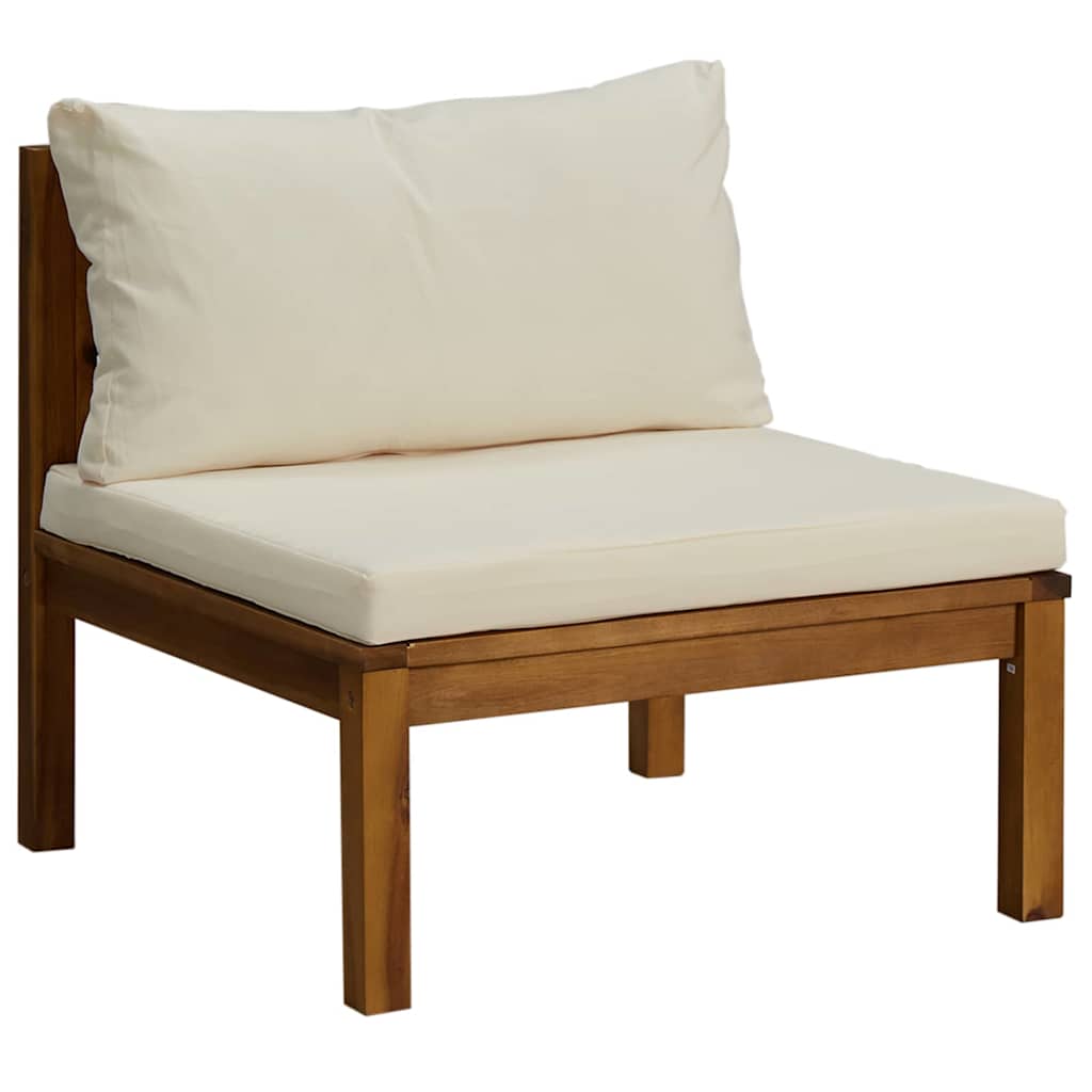 Garten-Mittelsofa Akazie Massivholz mit Kissen Cremeweiß 65 x 69 x 62,5 cm