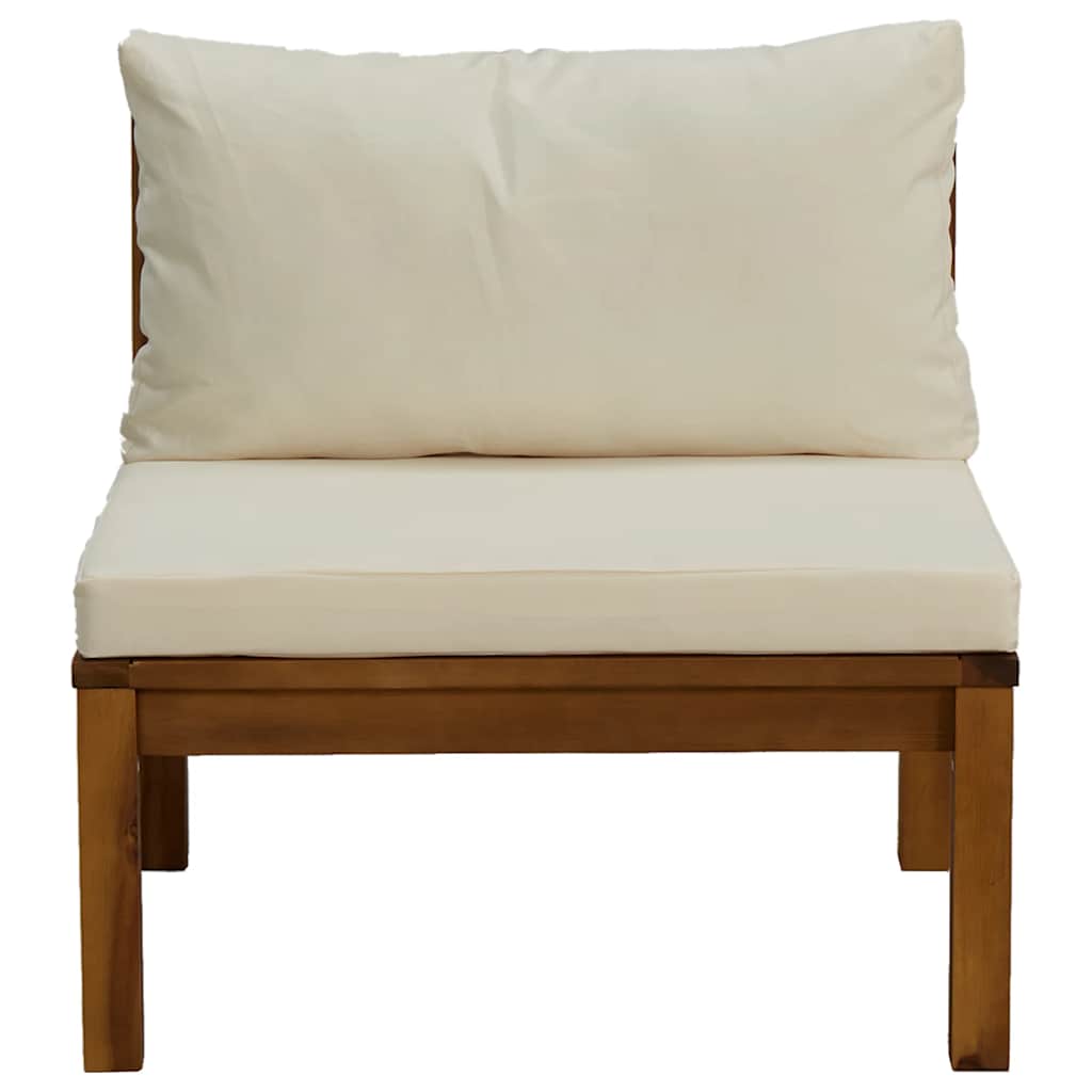 Garten-Mittelsofa Akazie Massivholz mit Kissen Cremeweiß 65 x 69 x 62,5 cm