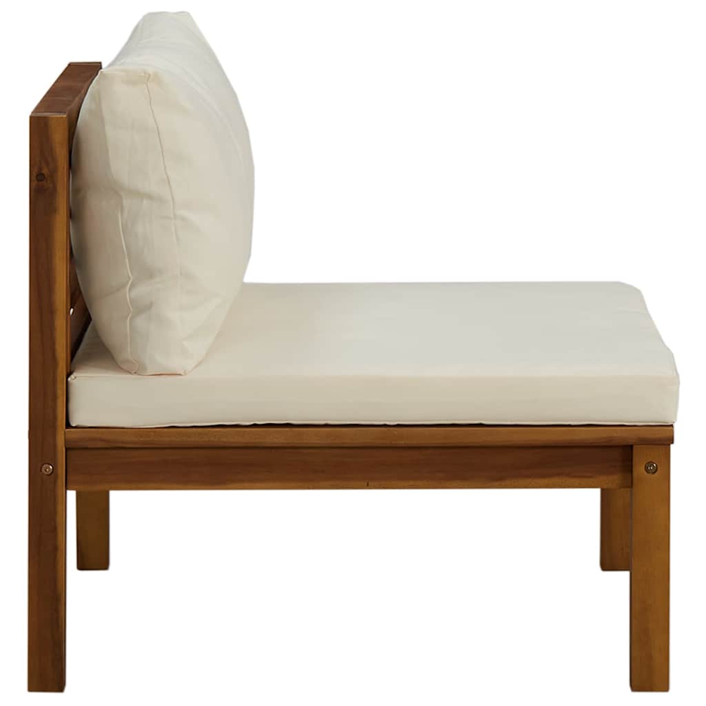 Garten-Mittelsofa Akazie Massivholz mit Kissen Cremeweiß 65 x 69 x 62,5 cm